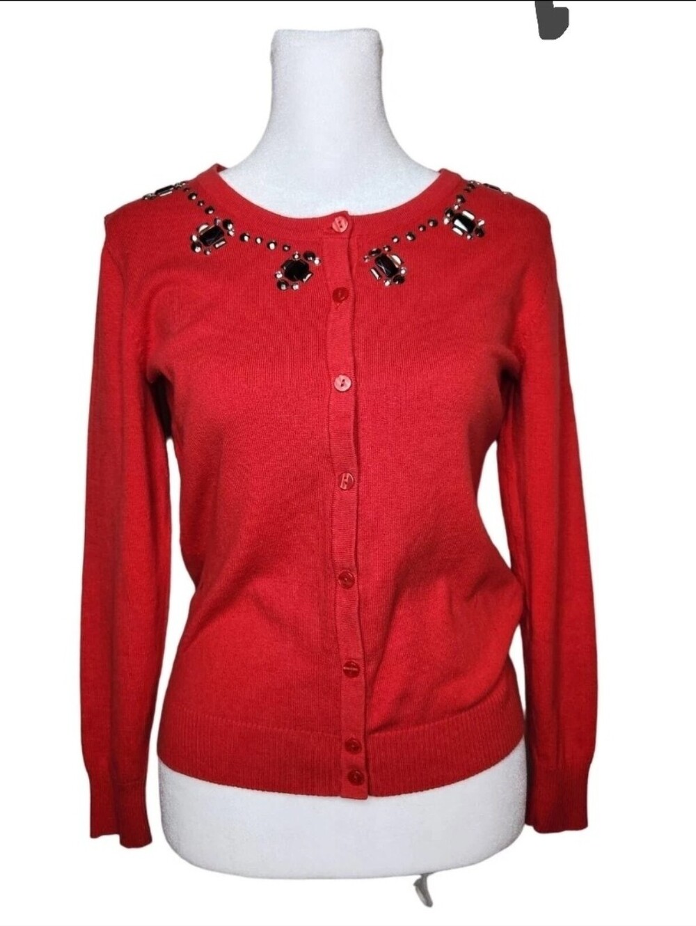 Top Knits women's red button up cardigan with gem details size small